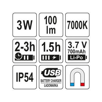 YATO Akkus LED lámpa multifunkciós 100 lm (YT-08516)