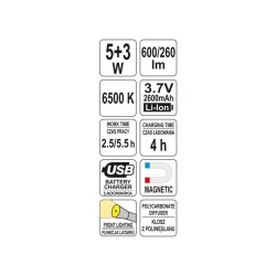 YATO Akkus szerelő LED lámpa 5 W+3 W (YT-08518) YATO Akkus szerelő LED lámpa 5 W+3 W (YT-08518)