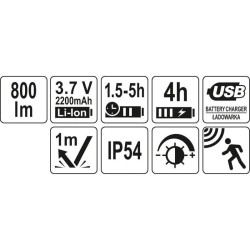 YATO Akkus LED fejlámpa 800 lumen mozgásérzékelős (YT-08594)