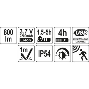 YATO Akkus LED fejlámpa 800 lumen mozgásérzékelős (YT-08594)