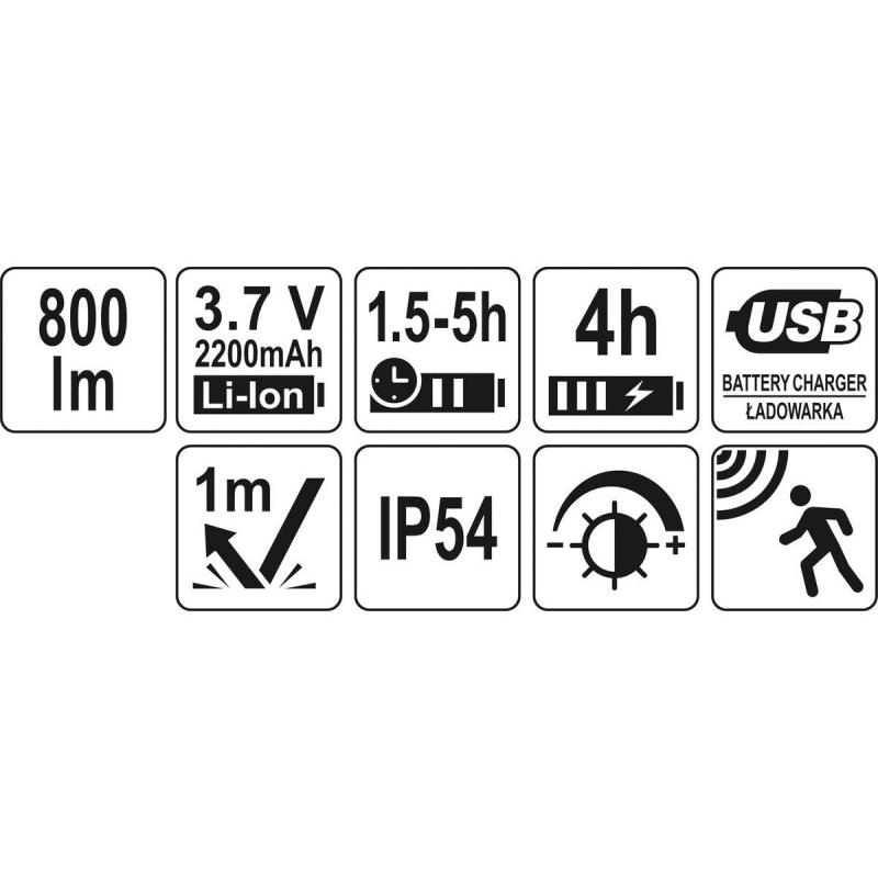 YATO Akkus LED fejlámpa 800 lumen mozgásérzékelős (YT-08594)
