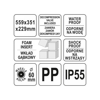 YATO Kerekes szerszámkoffer habszivacs betéttel 569 x 351 x 229 mm (YT-08905)