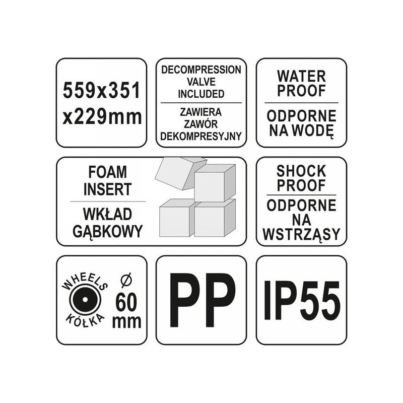 YATO Kerekes szerszámkoffer habszivacs betéttel 569 x 351 x 229 mm (YT-08905)