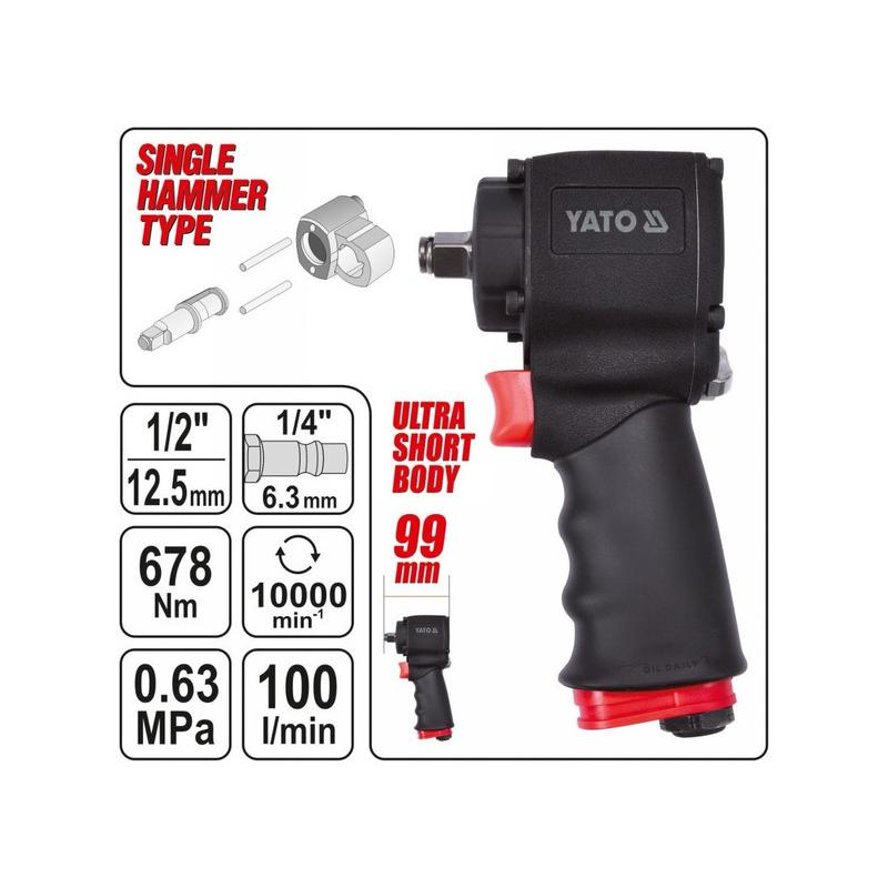 YATO Pneumatikus ütvecsavarozó 1/2' 678 Nm (YT-09512) YATO Pneumatikus ütvecsavarozó 1/2' 678 Nm (YT-09512)