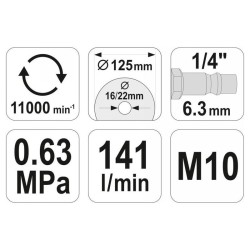 YATO Pneumatikus sarokcsiszoló 125 mm (YT-09675) YATO Pneumatikus sarokcsiszoló 125 mm (YT-09675)