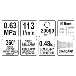 YATO Pneumatikus csiszológép 1/4' könnyített 113 l/min (YT-09676)