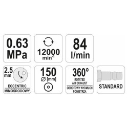 YATO Pneumatikus excenter csiszológép könnyített 150 mm (YT-09739)
