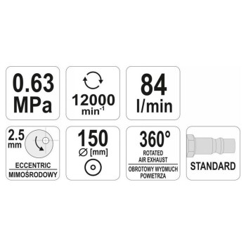 YATO Pneumatikus excenter csiszológép könnyített 150 mm (YT-09739) YATO Pneumatikus excenter csiszológép könnyített 150 mm (YT-09739)