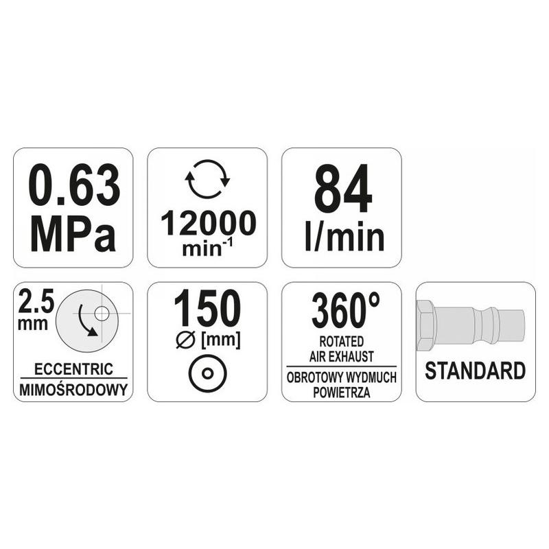 YATO Pneumatikus excenter csiszológép könnyített 150 mm (YT-09739)