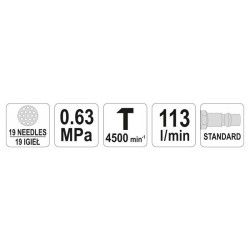 YATO YT-09910 pneumatikus tűs rozsdaleverő – 19 tűs, 4500 ütés/perc YATO YT-09910 pneumatikus tűs rozsdaleverő – 19 tűs, 4500 ütés/perc
