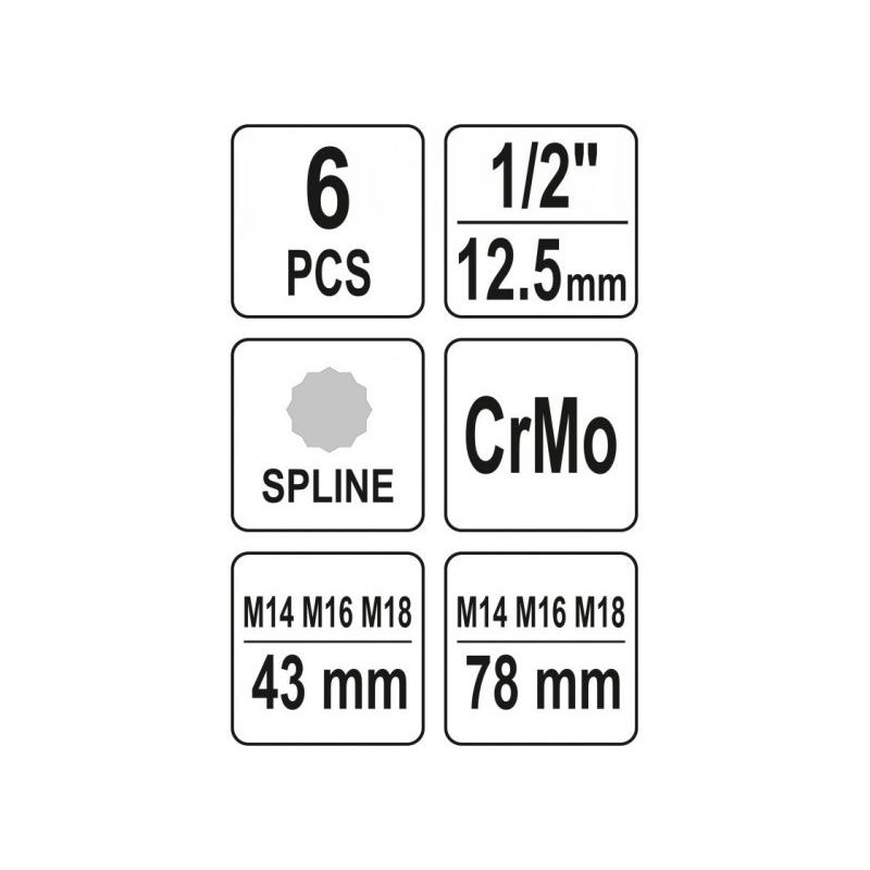 YATO Gépi bit dugókulcs készlet 6 részes Spline 1/2' M14-M18 CrMo (YT-10652) YATO Gépi bit dugókulcs készlet 6 részes Spline 1/2' M14-M18 CrMo (YT-10652)