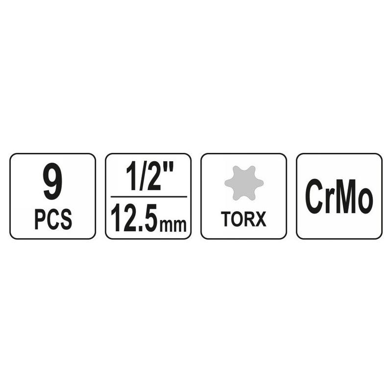 YATO Gépi hosszú bit dugókulcs készlet 9 részes Torx 1/2' T20-T70 CrMo (YT-10654) YATO Gépi hosszú bit dugókulcs készlet 9 részes Torx 1/2' T20-T70 CrMo (YT-10654)