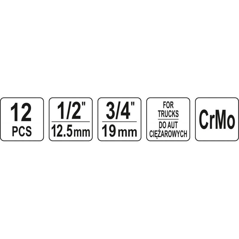 YATO Gépi hosszú bit dugókulcs készlet 12 részes Torx és Imbusz 1/2', 3/4' kamionos CrMo (YT-10655)