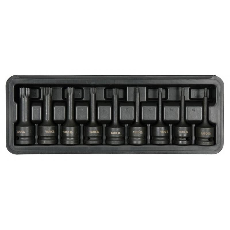 YATO Gépi hosszú bit dugókulcs készlet 9 részes Spline 1/2' M4-M16 CrMo (YT-10691)
