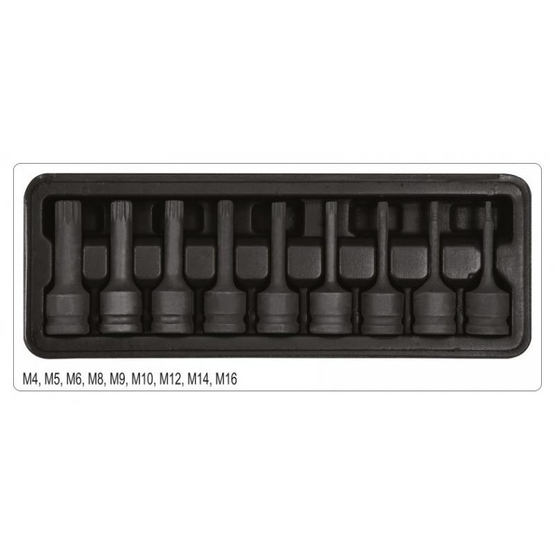 YATO Gépi hosszú bit dugókulcs készlet 9 részes Spline 1/2' M4-M16 CrMo (YT-10691)