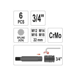 YATO Gépi bit dugókulcs készlet 6 részes Spline 3/4' M12-M18 CrMo (YT-1157) YATO Gépi bit dugókulcs készlet 6 részes Spline 3/4' M12-M18 CrMo (YT-1157)