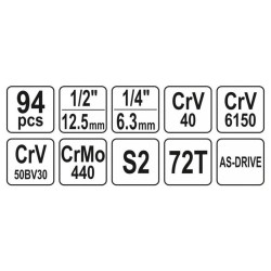YATO Dugókulcs készlet 94 részes 1/4', 1/2' CrV (YT-12681) YATO Dugókulcs készlet 94 részes 1/4', 1/2' CrV (YT-12681)