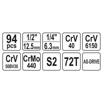 YATO Dugókulcs készlet 94 részes 1/4', 1/2' CrV (YT-12681)
