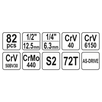 YATO Dugókulcs készlet 82 részes 1/4', 1/2' CrV (YT-12691)