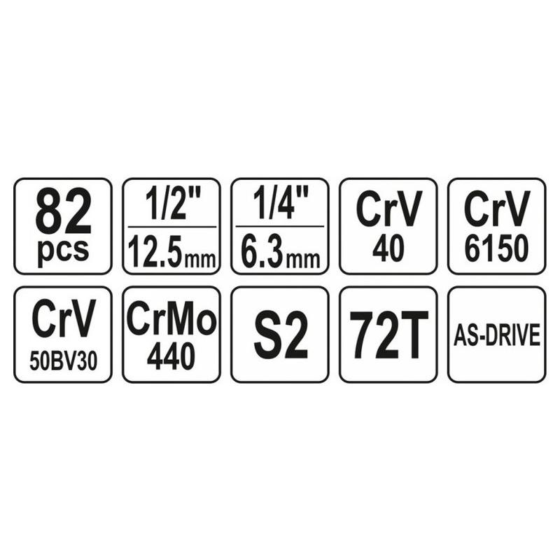 YATO Dugókulcs készlet 82 részes 1/4', 1/2' CrV (YT-12691)
