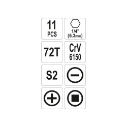 YATO Racsnis csavarbehajtó bit készlet 11 részes CrV (YT-14390)