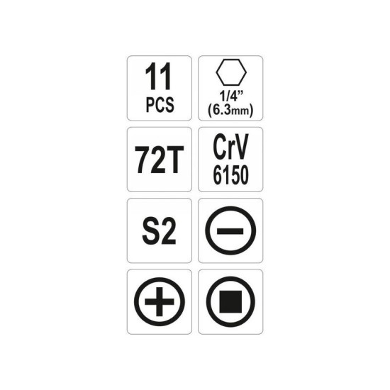 YATO Racsnis csavarbehajtó bit készlet 11 részes CrV (YT-14390) YATO Racsnis csavarbehajtó bit készlet 11 részes CrV (YT-14390)