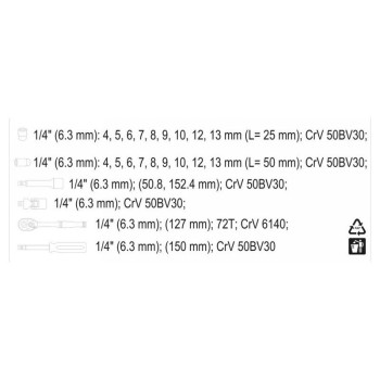 YATO Dugókulcs készlet 23 részes 1/4' 4-13 mm CrV (YT-14421)