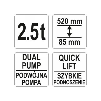 YATO YT‑17207 hidraulikus krokodil emelő – 2,5 t, alacsony profil, dupla dugattyú YATO YT‑17207 hidraulikus krokodil emelő – 2,5 t, alacsony profil, dupla dugattyú