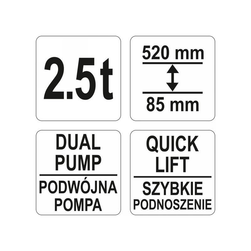 YATO YT‑17207 hidraulikus krokodil emelő – 2,5 t, alacsony profil, dupla dugattyú