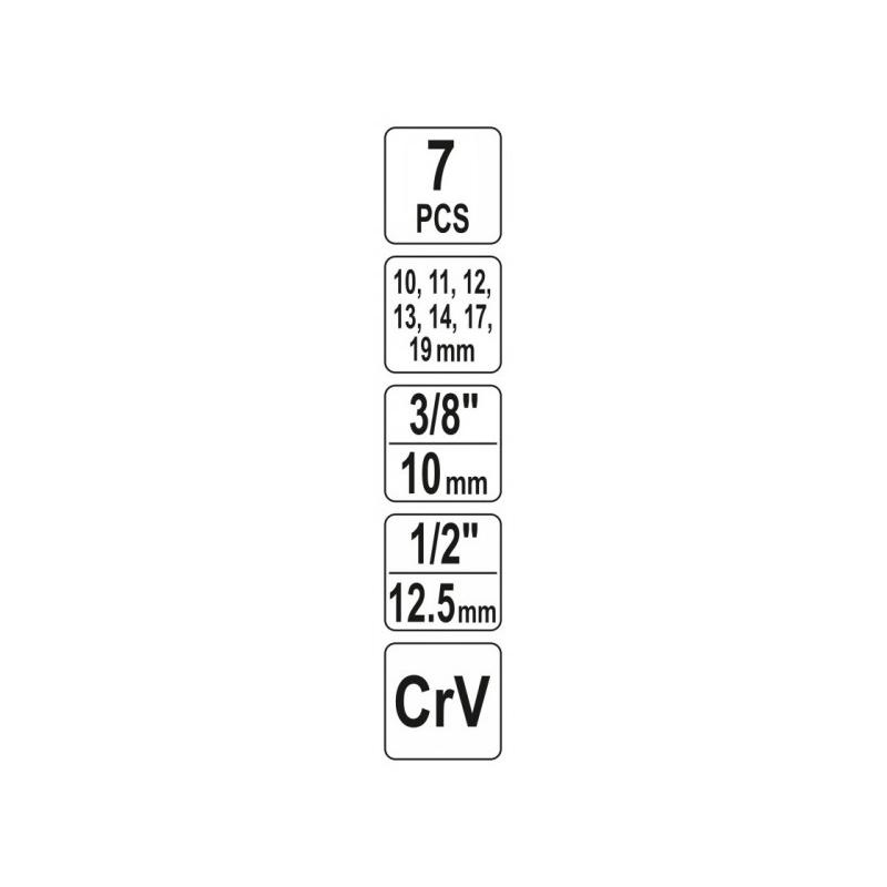 YATO Nyitott dugókulcs készlet 7 részes 3/8', 1/2' CrV (YT-17508)