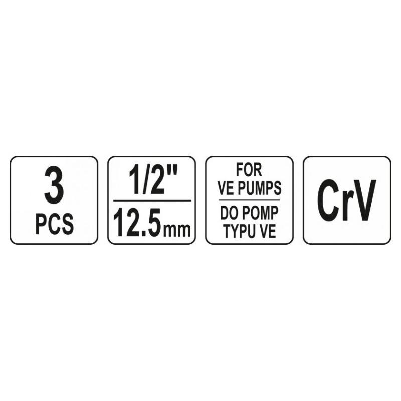 YATO Dugókulcs készlet 3 részes Bosch VE befecskendező szivattyúhoz 1/2' CrV (YT-17525)