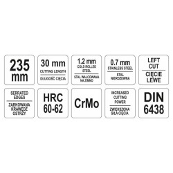 YATO Lemezvágó olló 235 mm balos CrMo (YT-1915) YATO Lemezvágó olló 235 mm balos CrMo (YT-1915)