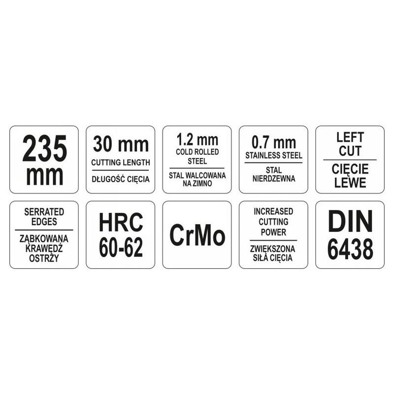 YATO Lemezvágó olló 235 mm balos CrMo (YT-1915)
