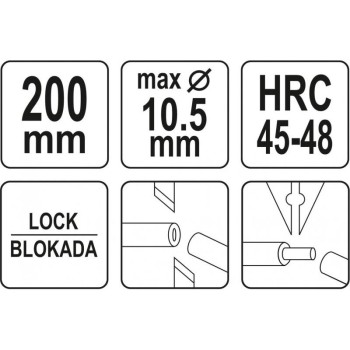 YATO Kábelvágó és blankoló fogó 200 mm/10,5 mm/1,0-4,0 mm2 (YT-19682)