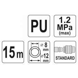 YATO Pneumatikus tömlő (spirál) gyorscsatlakozóval 8,0 x 12 mm x 15 m 1,2 MPa (YT-24209) YATO Pneumatikus tömlő (spirál) gyorscsatlakozóval 8,0 x 12 mm x 15 m 1,2 MPa (YT-24209)