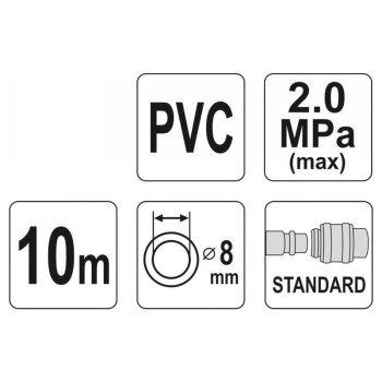 YATO Pneumatikus tömlő gyorscsatlakozóval 8 mm x 10 m, 2,0 MPa (YT-24220)
