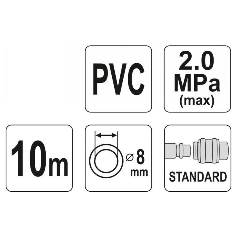 YATO Pneumatikus tömlő gyorscsatlakozóval 8 mm x 10 m, 2,0 MPa (YT-24220)