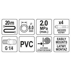 YATO Automata pneumatikus tömlődob 8 mm x 20 m (YT-24244)
