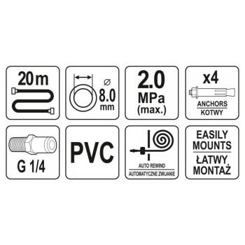YATO Automata pneumatikus tömlődob 8 mm x 20 m (YT-24244)