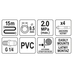 YATO Automata pneumatikus tömlődob 9,5 mm x 15 m (YT-24245) YATO Automata pneumatikus tömlődob 9,5 mm x 15 m (YT-24245)
