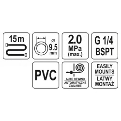 YATO Automata pneumatikus tömlődob 9,5 mm x 15 m (YT-24250) YATO Automata pneumatikus tömlődob 9,5 mm x 15 m (YT-24250)