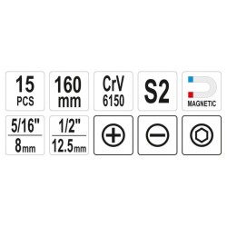 YATO Kézi ütvecsavarozó készlet 15 részes mágneses (YT-28015) YATO Kézi ütvecsavarozó készlet 15 részes mágneses (YT-28015)