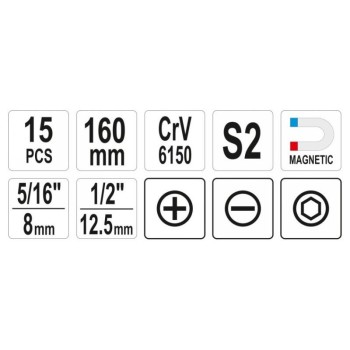 YATO Kézi ütvecsavarozó készlet 15 részes mágneses (YT-28015) YATO Kézi ütvecsavarozó készlet 15 részes mágneses (YT-28015)