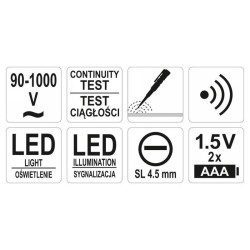 YATO Fáziskereső érintésmentes mérés 90-1000 V-ig szigetelt (YT-28312) YATO Fáziskereső érintésmentes mérés 90-1000 V-ig szigetelt (YT-28312)