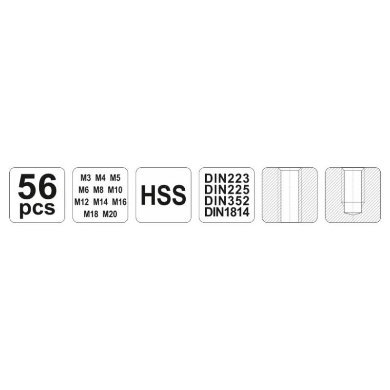 YATO Menetfúró és metsző készlet (kézi) 56 részes HSS M3-M20-ig (YT-2979)