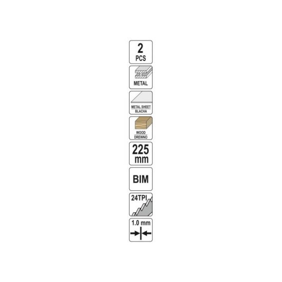 YATO Szablyafűrészlap fa, fém 225/1,0 mm (2 db/cs) (YT-33934) YATO Szablyafűrészlap fa, fém 225/1,0 mm (2 db/cs) (YT-33934)