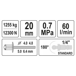 YATO Pneumatikus popszegecshúzó 1/4' 4,0 - 6,4 mm (YT-36177)