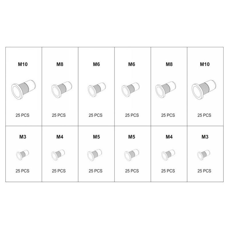 YATO Alumínium és acél szegecsanya készlet 300 részes (YT-36480)