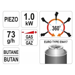 YATO Gázégő pisztoly piezo 1kW 1000°C (YT-36710) YATO Gázégő pisztoly piezo 1kW 1000°C (YT-36710)