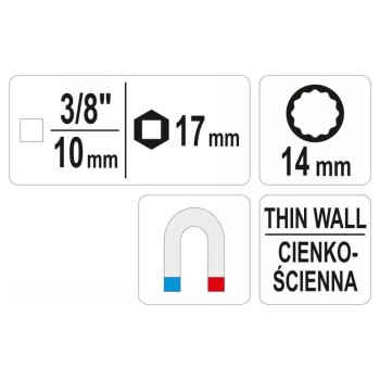 YATO Vékonyfalú gyertyakulcs 3/8' 14 mm / 63 mm (YT-38510)